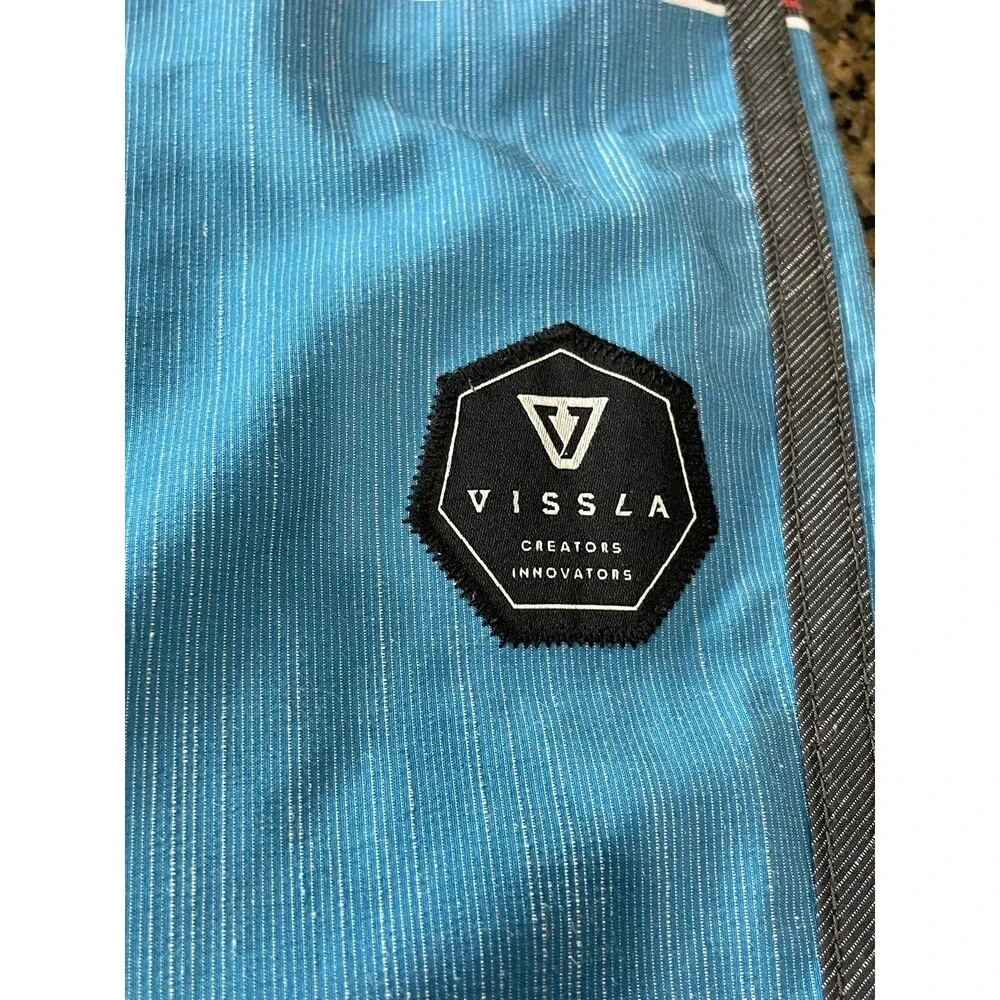 Vissla Board Shorts Mens 30 Gray Blue stripes adjustable closure perfect pocket